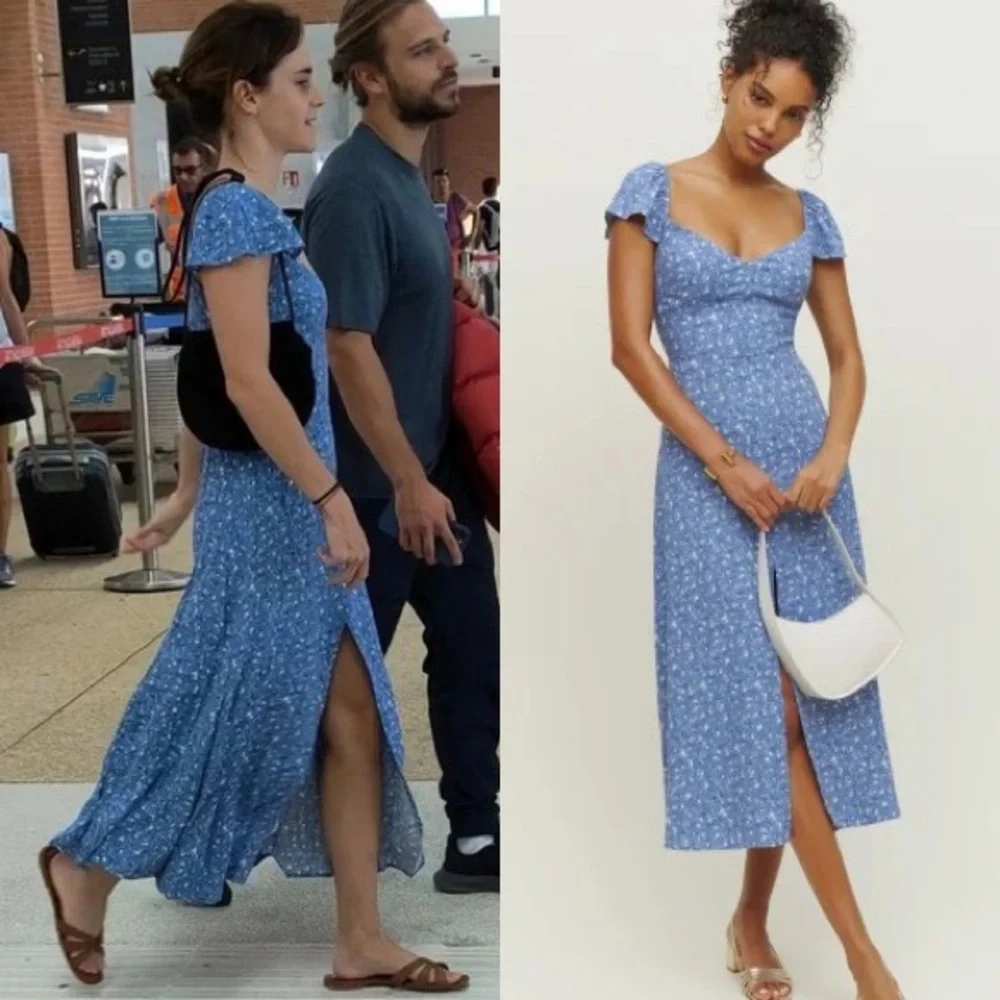 Super Cute and Flattering! Reformation Baxley Dress in Blue Eve Womens Size 2 - Picture 2 of 14